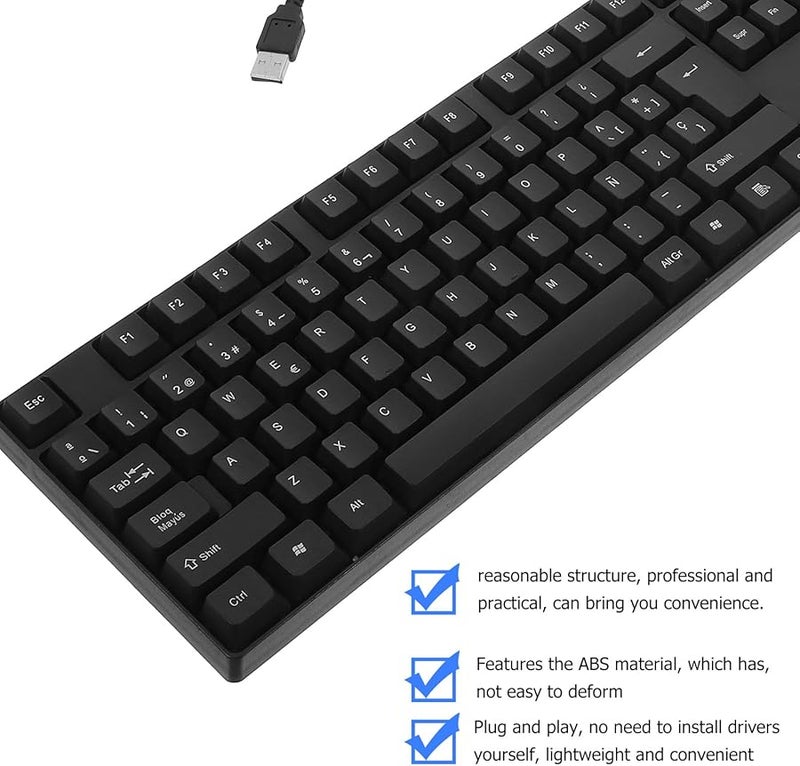 BESPORTBLE لوحة مفاتيح USB سلكية و مجموعة ماوس بتخطيط إسباني للكتابة الهادئة للكمبيوتر المحمول المكتبي - Image 5